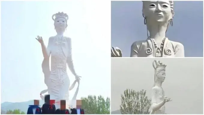 影/太醜！河南一景區現山寨「牡丹仙子」雕像　網吐槽：不忍直視